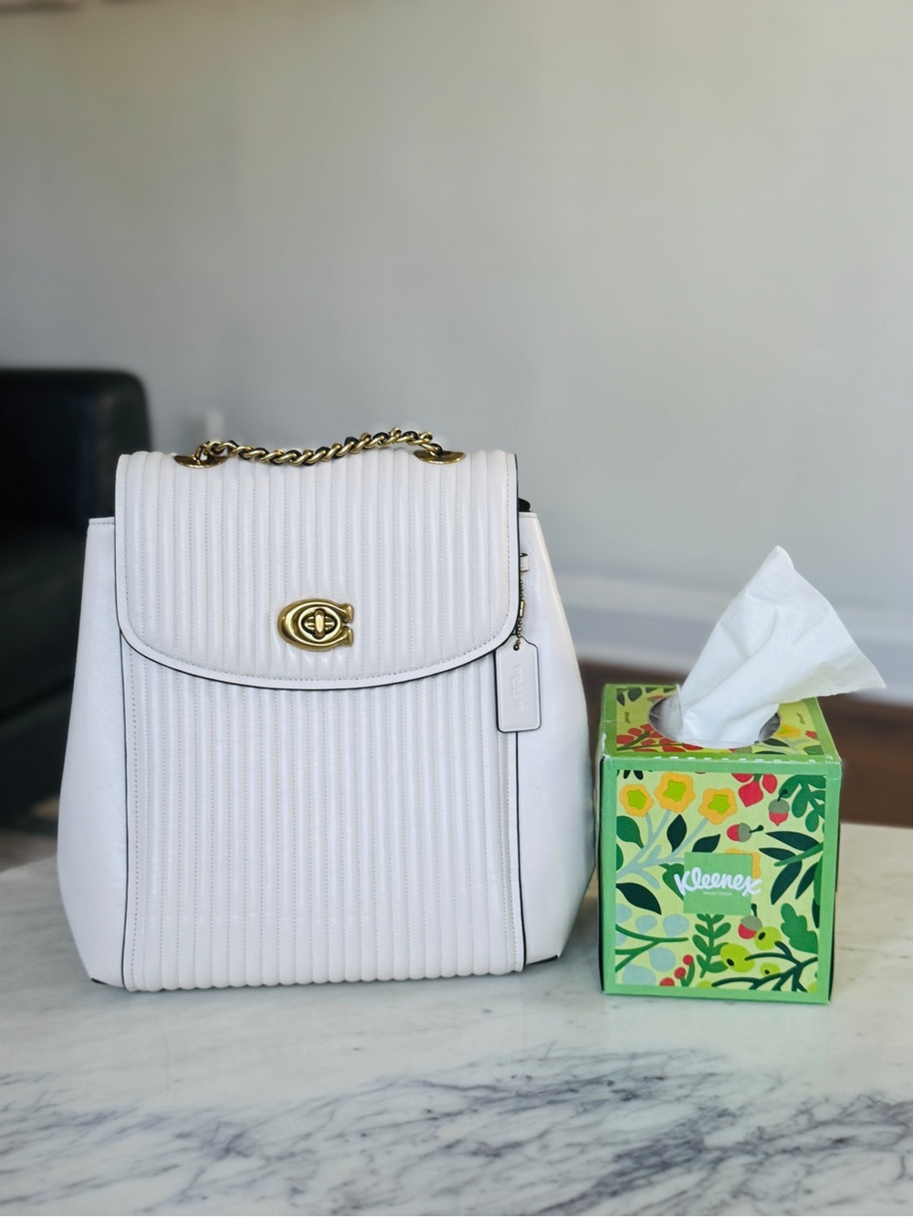 Coach White Quilted Top-Handle Women’s Bag with Gold Hardware